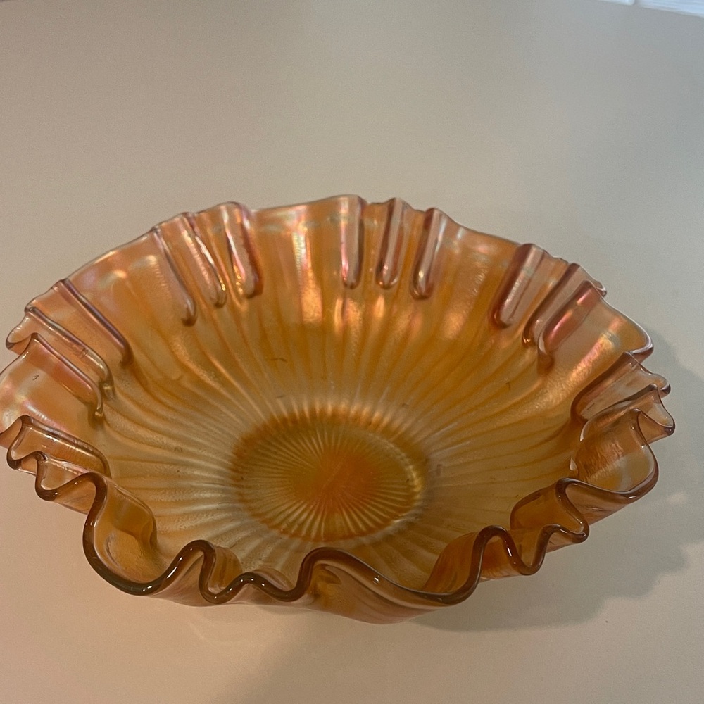 Radiant Amber “Carnival” Glass Bowl